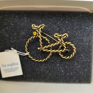 Lia Sophia Bicycle "Joy Ride" Pin Brooch With Gemstones Metal Bike Boxed NWT